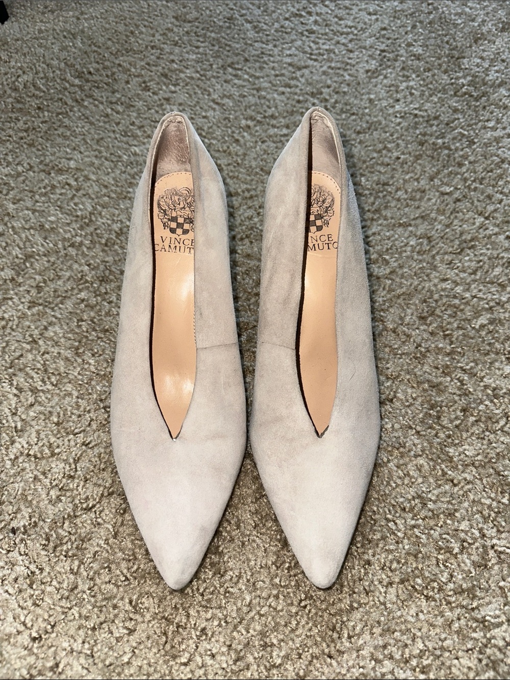 Vince Camuto Suede Pointed Toe Pumps in Light Beige